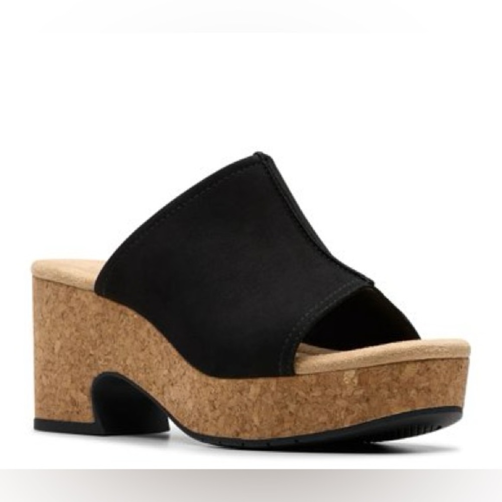 NWT Clarks Nerisa Vine Platform Sandal Black Nubuck Women’s 8